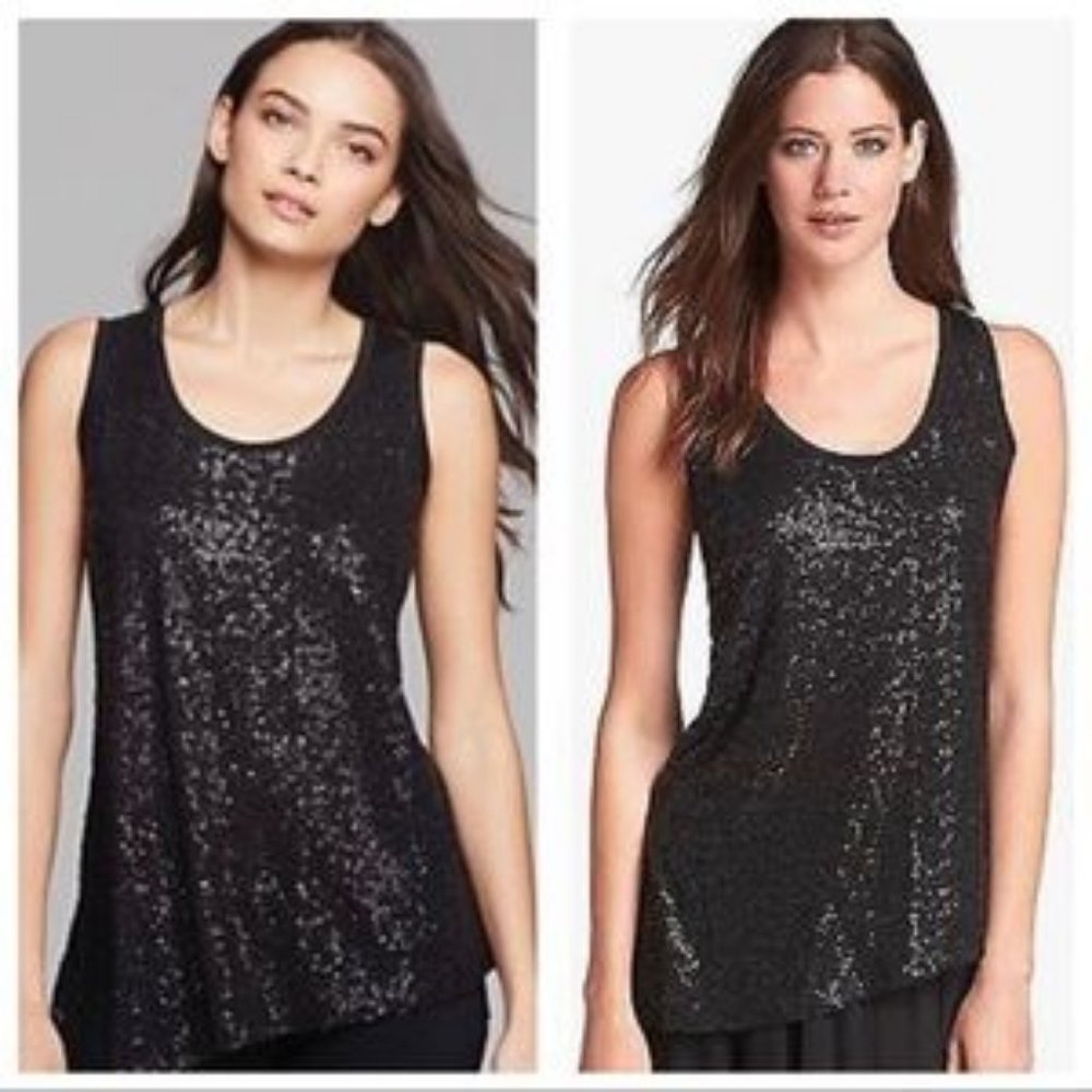 Eileen Fisher Silk Asymmetrical Black Sequin Tank Women's Size XL
